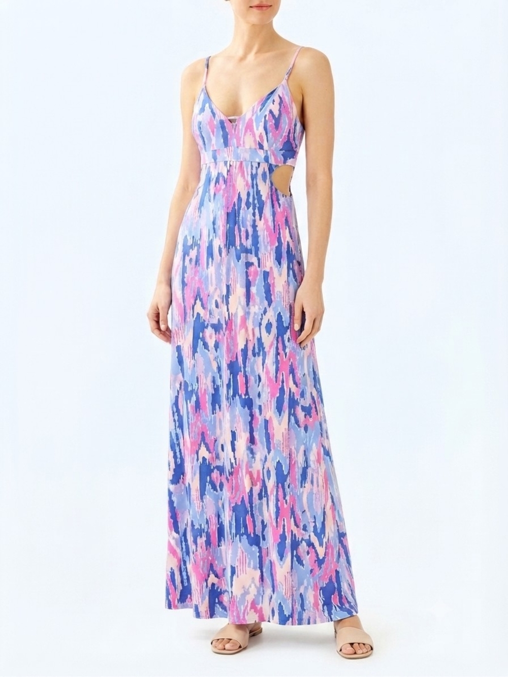 Lilly Pulitzer Linley Pink & Blue Printed Cutout Maxi Dress Size S